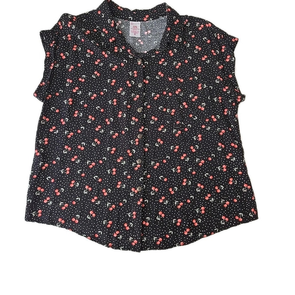 NOBO No Boundaries Cherry Print Shirt XL Button-Up Cap Sleeve Summer Festive Y2K